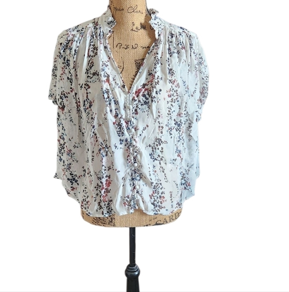 The Estela Sheer Printed Blouse: Short-Sleeve Edition